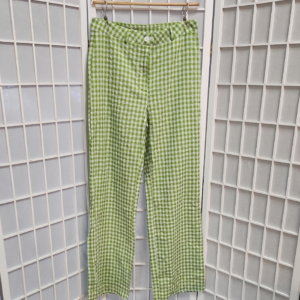 High Waisted Lime Green Gingham Pants
